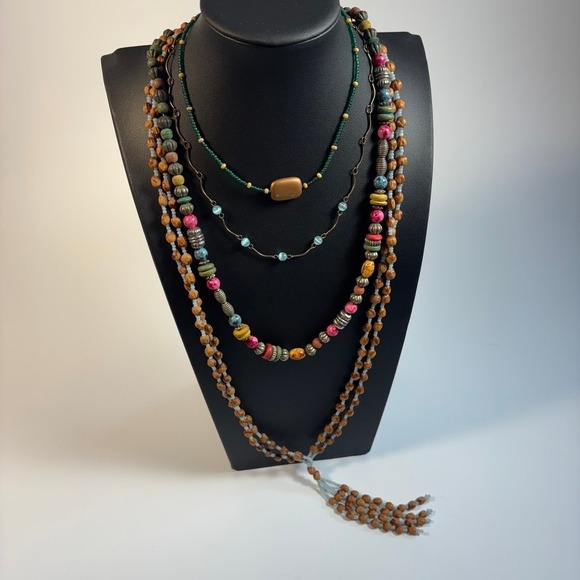 Necklace Lot Vintage Boho Seed Shell Glass Metal Links Long - Picture 6 of 7